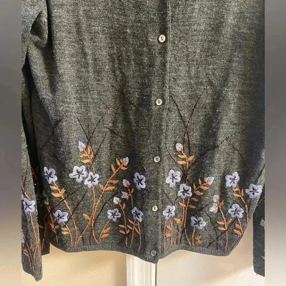 Oscar De La Renta sweater cardigan button front‎ wool blend dark grey Medium - Picture 2 of 7